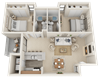 Huntington Pointe B2 Floor Plan 950 sq feet 2 bed 2 bath